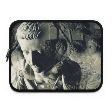 The Solitude of Tiberius laptop sleeve by Storaro Art Collection - Roman emperor Tiberius sculpture group in monochromatic padded tech protection